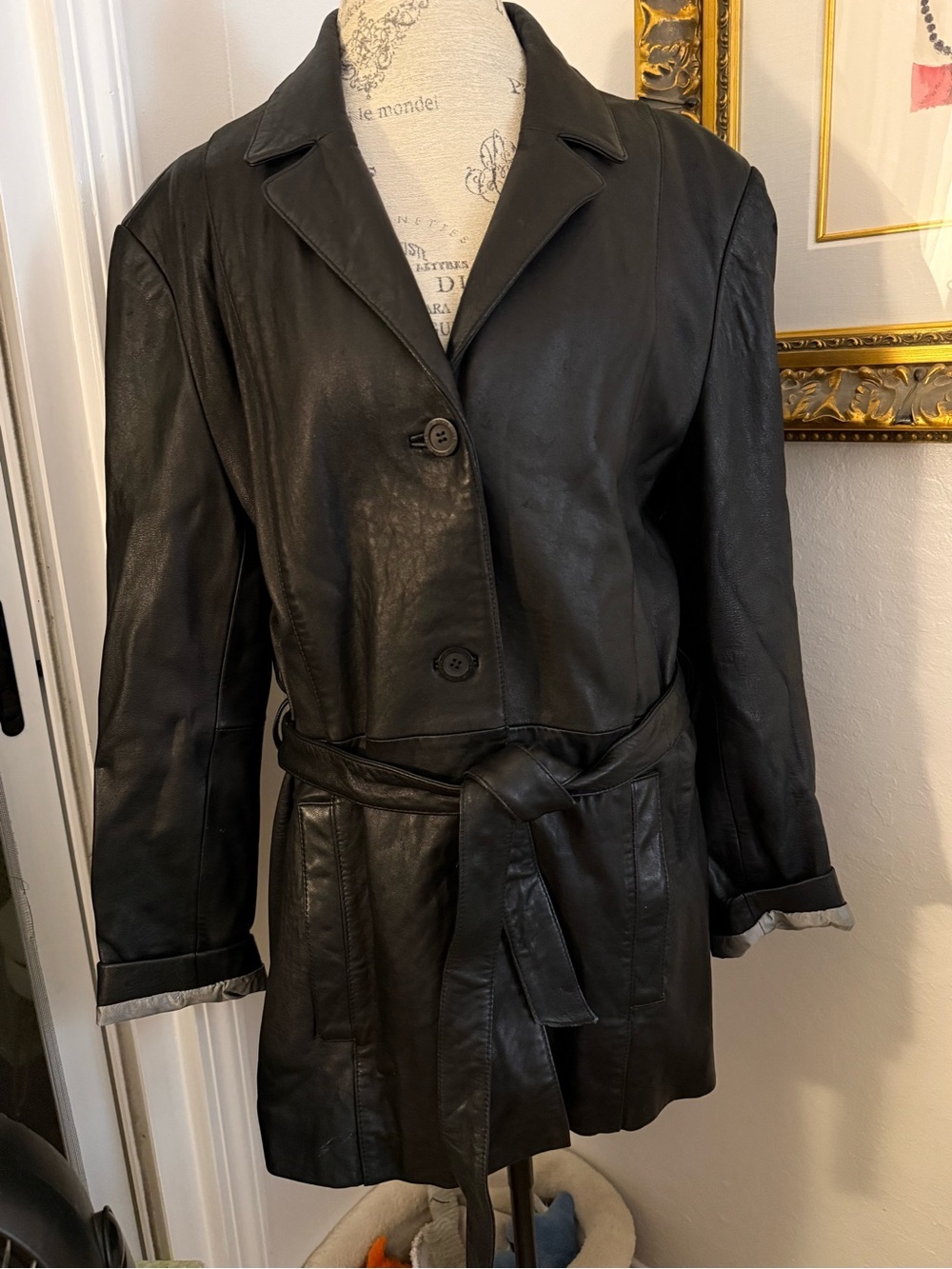 Adler Vintage Black Leather Belted Women's Jacket